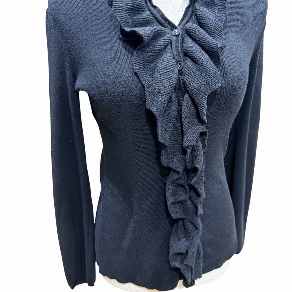 Nic + Zoe Women's Black Ruffle Front Cardigan Button Front Sweater Size M - Picture 3 of 10